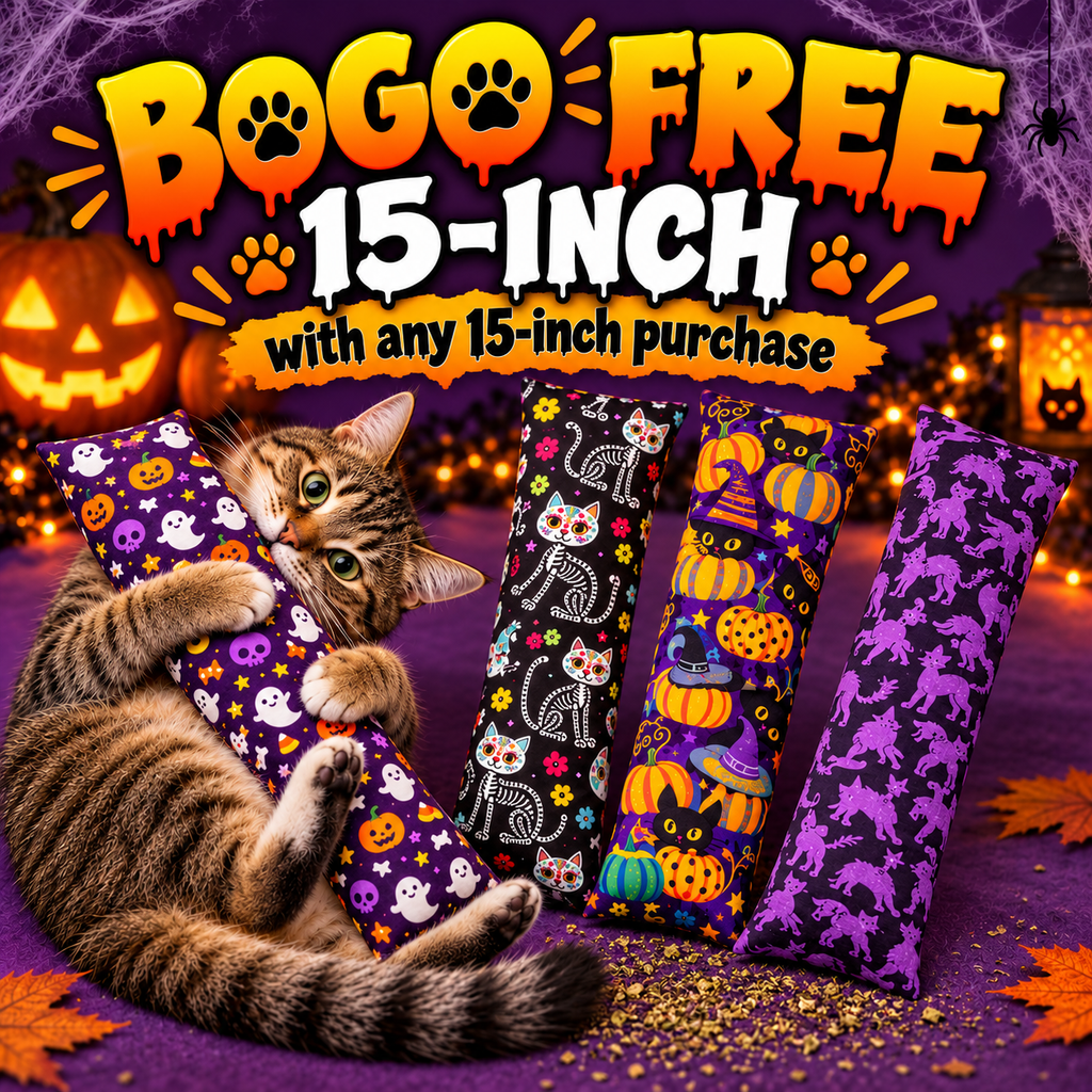 Buy one 15-inch Kitty Kick Stix, get a second 15-inch free, Halloween fabrics