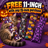 Free 11-inch Kitty Kick Stix with any 15-inch purchase, Halloween fabrics
